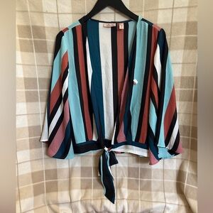 Willow Relaxed Blue and pink Tie Front Blouse